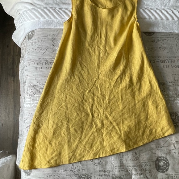Keen Linen Asymmetrical Mustard Yellow Dress, Sz S - Picture 4 of 9